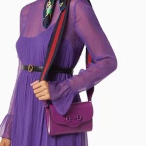 Gucci 1955 Horsebit Shoulder Bag – Purple Leather Crossbody with Web Strap